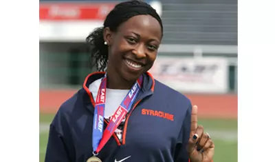 Uhunoma Osazuwa wins the 2009 BIG EAST and ECAC Hepthatlon Championships.