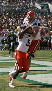 Marcus Sales and Nick Provo celebrate a touchdown