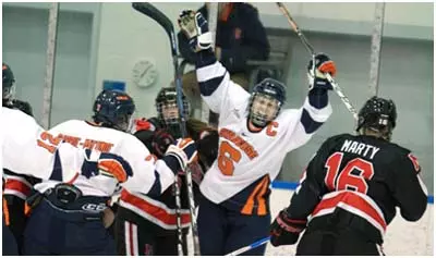 Stefanie Marty celebrates after a goal against Northeastern.