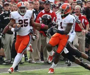 Derrell Smith returns an interception at Cincinnati
