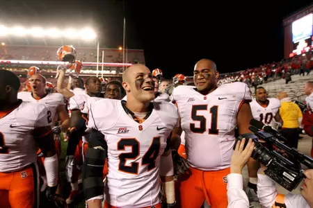 Max Suter celebrates victory at Rutgers