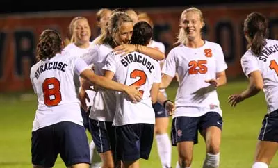 SU celebrates a goal vs. Lehigh