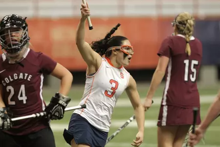 Catherine Rodrigues celebrates a goal.