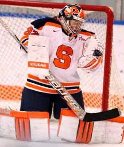 Kallie Billadeau takes a puck to the helmet.