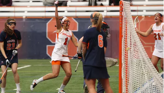 Alyssa Murray celebrates a goal against Virginia.