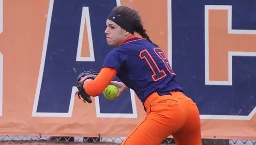Danielle Chitowski throw a ball in from the outfield.