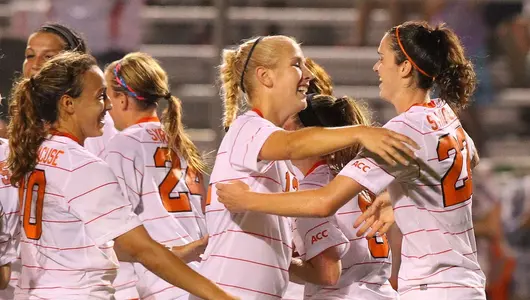The Orange celebrates a goal against Colgate.