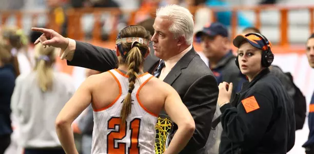 Gary Gait gives instructions to Kayla Treanor