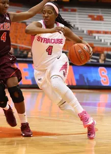 La'Shay Taft drives.