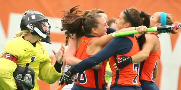 Erin Gillingham, center, celebrates her score.