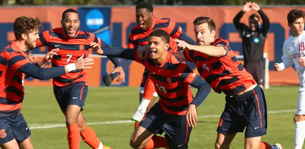 Syracuse celebrates its first goal against Seattle in the NCAA Tournament third round.