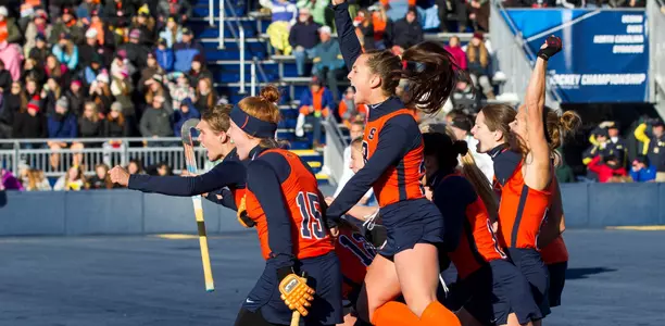 Syracuse celebrates the game winning goal.