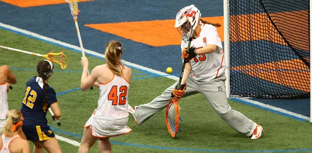 Kelsey Richardson makes one of her 11 saves against Canisius.