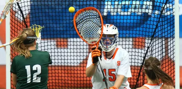 Kelsey Richardson is ready for the save against Loyola.