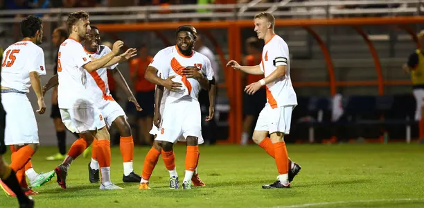 The Orange celebrate the game-winning goal against Rutgers