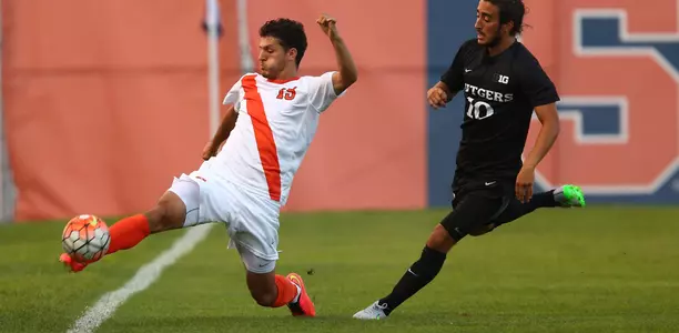 Korab Syla saves the ball from going out against Rutgers.