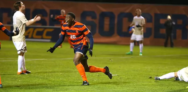Kamal Miller celebrates his goal against Wake Forest.
