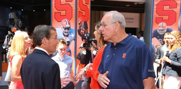 AD Wildhack talks with Jim Boeheim.