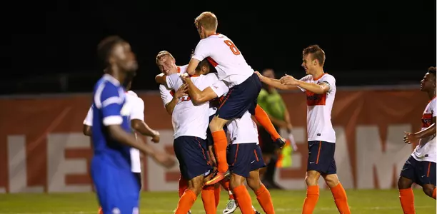 The Orange celebrate their go-ahead goal against Hofstra.