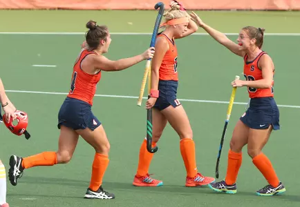 Claire Webb & Emma Tufts celebrate a 'Cuse score.