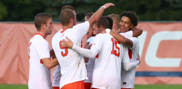 The Orange celebrate a goal in their win against Northwestern.