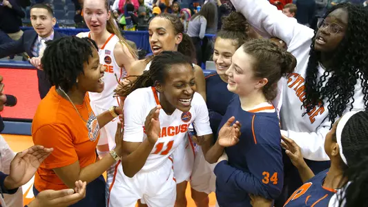 Women's basketball celebrates win over Duke
