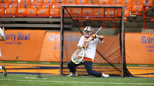 Asa Goldstock makes the save against Connecticut.