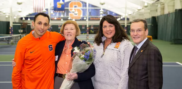 Head coach Younes Limam, Rosemary DeHoog, Associate Head Coach Shelley George, Athletics Director John Wildhack