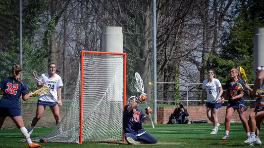 Asa Goldstock makes the save against Virginia.