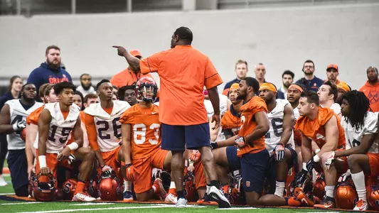 Team huddle at first spring practice