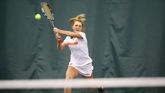 Knutson follows through on backhand vs. Colgate