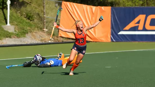 Carolin Hoffmann Celebrates game-winning goal in strokes