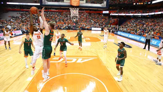 Oshae Brissett goes to the basket against Miami.