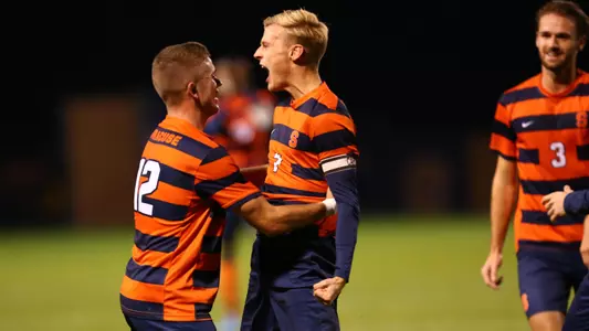 Severin Soerlie celebrates his goal against #23 NC State.