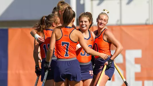 Field Hockey Celebrates a Goal Against Cornell