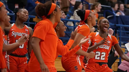 WBB celebrates a big play against Yale