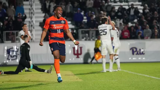 Levonte Johnson celebrates a goal in the College Cup