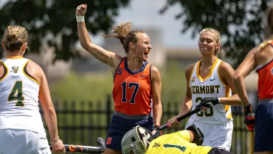 Joy Haarman Celebrates her Second Goal against Vermont