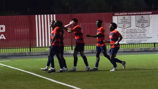 Men's Soccer Celebrates Goal vs Colgate