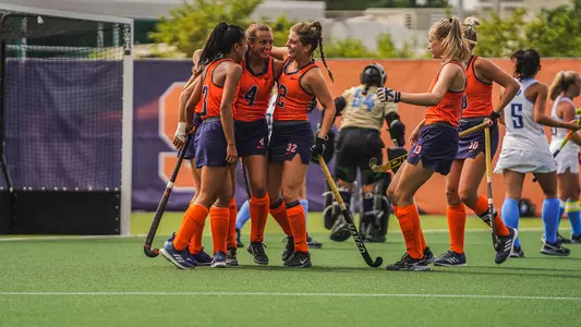 Syracuse Field Hockey Players Celebrate after a goal
