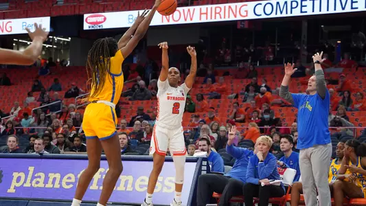 Dyaisha Fair shoots a three vs. Pitt