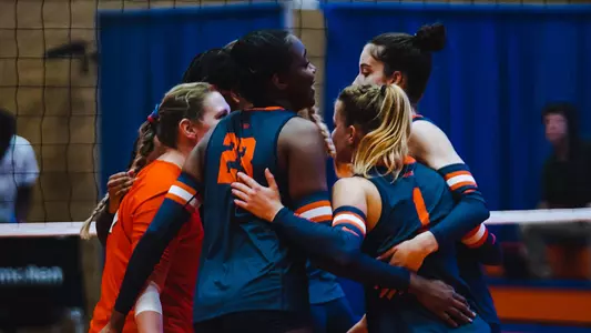 2023 Volleyball Team Huddle After Point Scored