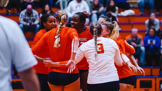 2023 Volleyball Team Huddle After Point Against Duke