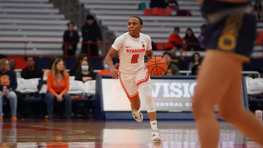 Dyaisha Fair runs the point during a game against Notre Dame.