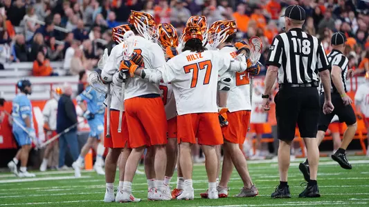 Men's lacrosse huddle vs UNC