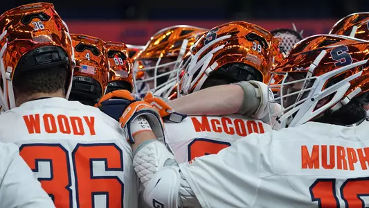 Men's lacrosse defensive huddle vs UNC