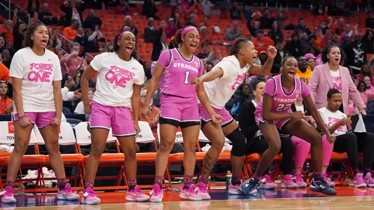 Syracuse bench celebrates in Orange victory over #14 North Carolina