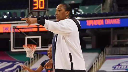 Felisha Legette-Jack gives direction to the team at practice in Greensboro.