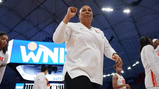 Felisha Legette-Jack after the Orange defeated Kent State in the WNIT