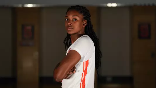 Alyssa Latham, Syracuse signee, poses on her official visit.